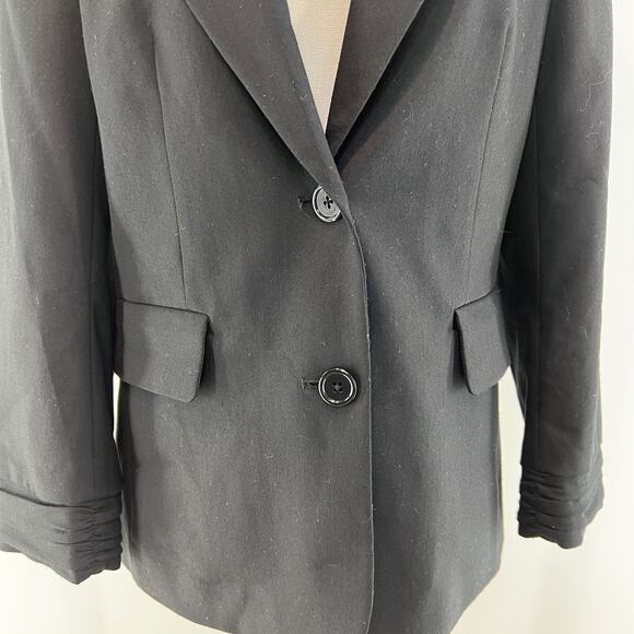 Alice & Olivia Black Shawl Collar Blazer Ruched Sleeves Black - Picture 5 of 8